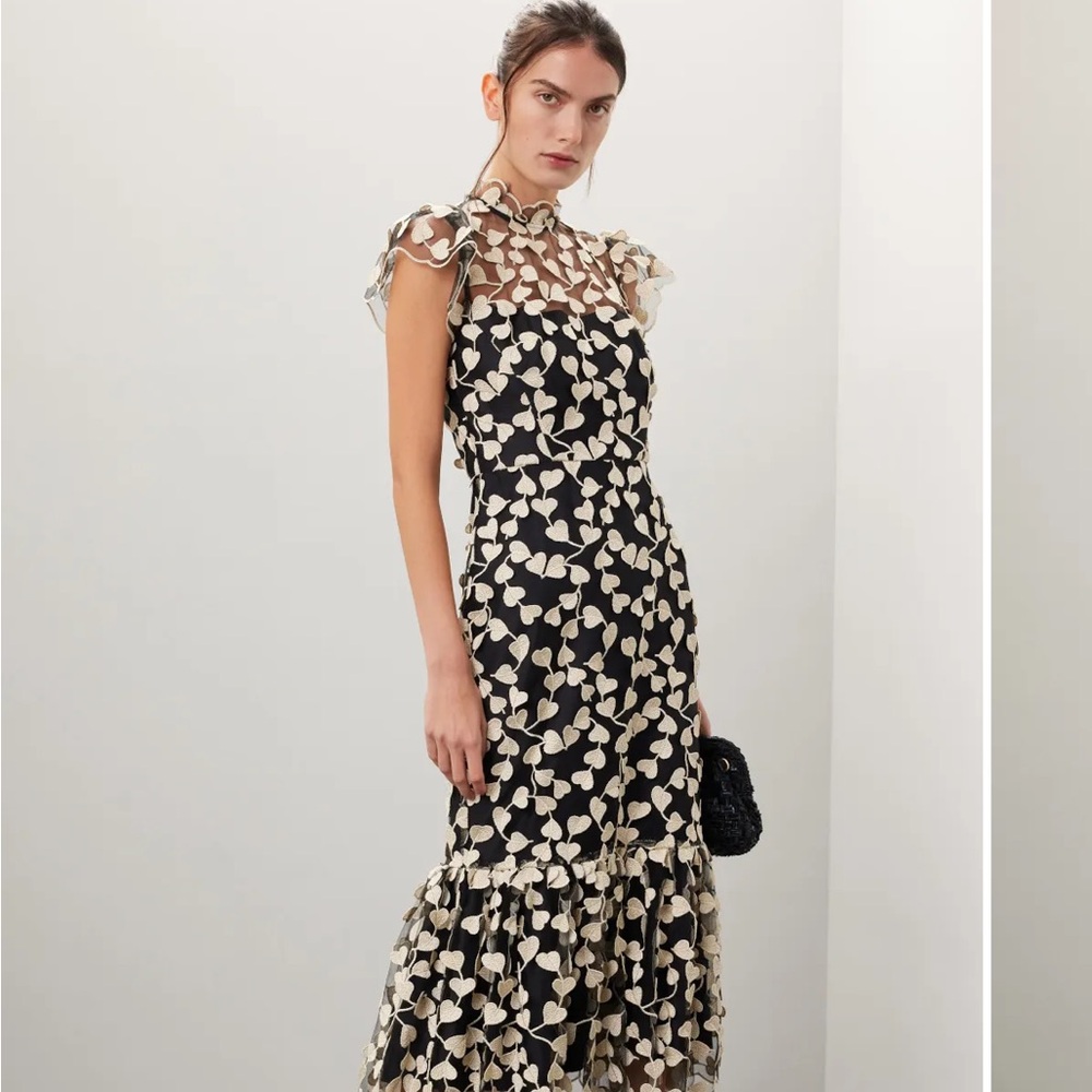 Shoshanna Black and Cream Midi Dress